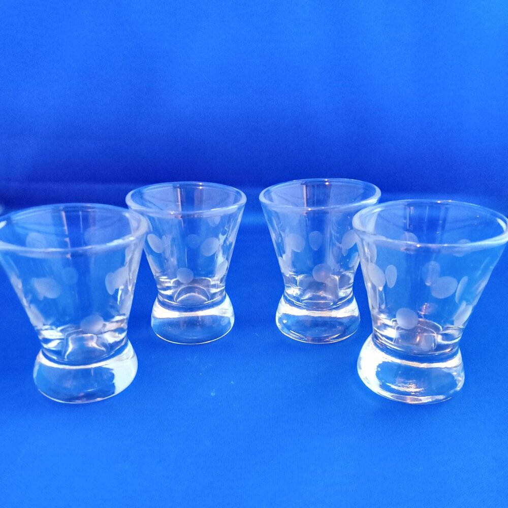 Set of 4 vintage mid century shot glasses etched dots